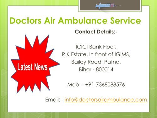 Immediate Care by Air Ambulance Service from Varanasi