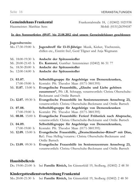 UNSERE GEMEINDE - Evangelische Kirchengemeinde Stolberg