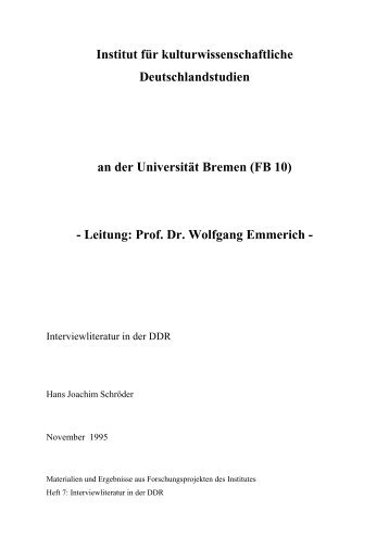 (FB 10) - Leitung: Prof. Dr. Wolfgang Emmerich - Universität Bremen