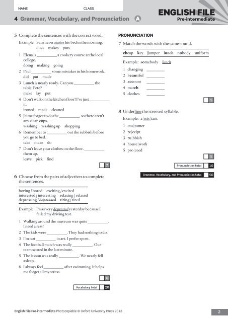 English file preintermediate photocopiable © oxford university press 2012