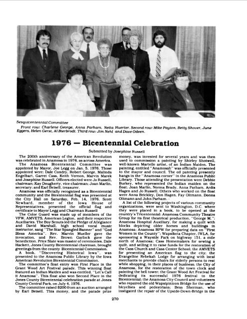 Anamosa - A Reminiscence 1838 - 1988