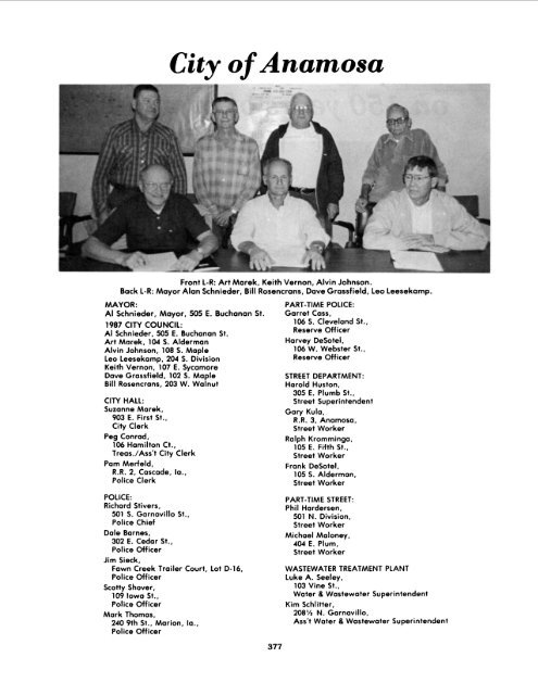 Anamosa - A Reminiscence 1838 - 1988