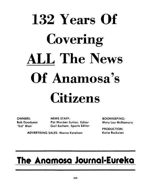 Anamosa - A Reminiscence 1838 - 1988