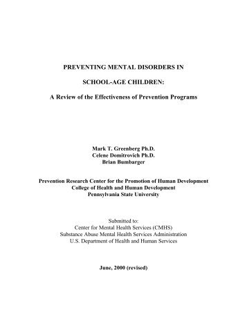 PREVENTING MENTAL DISORDERS IN SCHOOL-AGE CHILDREN ...