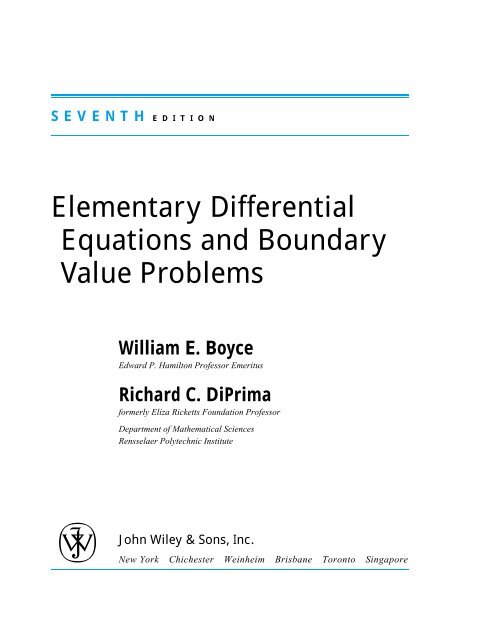 Mathematics Elementary Differential Equations