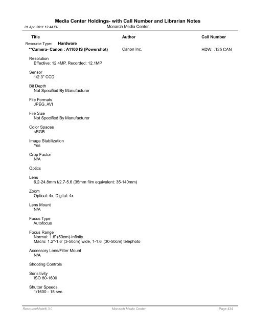 Media Center Holdings- with Call Number and ... - Monarch School