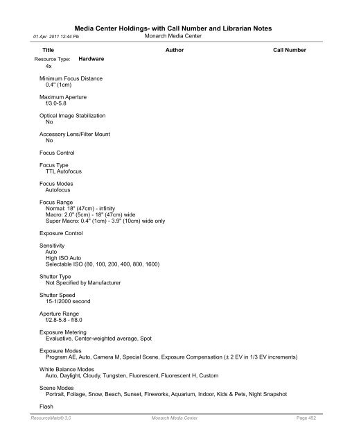 Media Center Holdings- with Call Number and ... - Monarch School