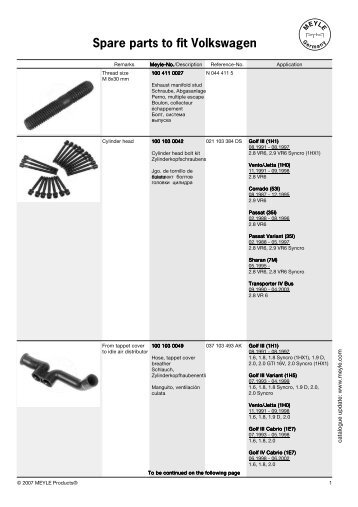 Spare parts to fit Volkswagen Spare parts to fit ... - VAGLinks.com