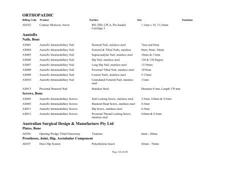 Schedule 5 - Appendix A - Surgically Implanted Prostheses