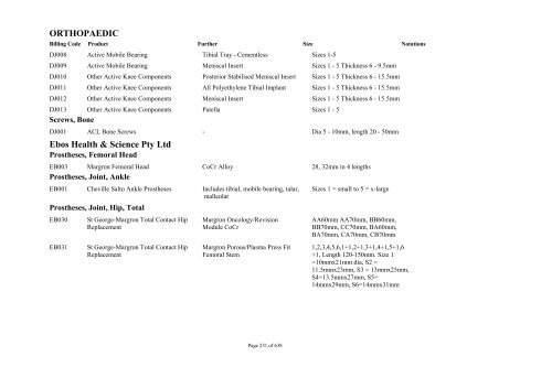 Schedule 5 - Appendix A - Surgically Implanted Prostheses