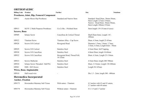 Schedule 5 - Appendix A - Surgically Implanted Prostheses