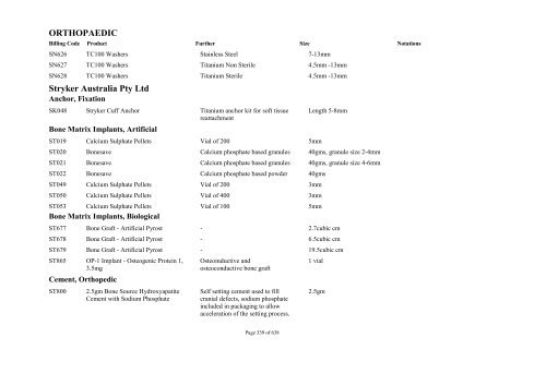 Schedule 5 - Appendix A - Surgically Implanted Prostheses