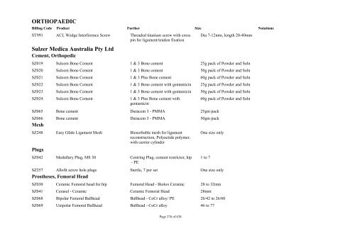 Schedule 5 - Appendix A - Surgically Implanted Prostheses