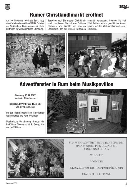 Die Marktgemeinde Rum informiert, Ausgabe 6/2007. Postentgelt