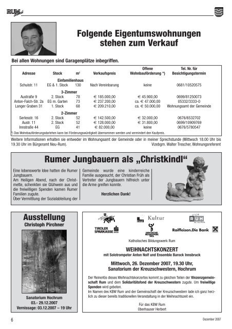 Die Marktgemeinde Rum informiert, Ausgabe 6/2007. Postentgelt