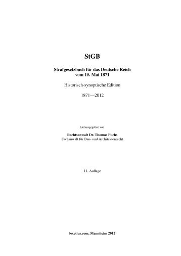 Strafgesetzbuch für das Deutsche Reich vom 15. Mai 1871 ...