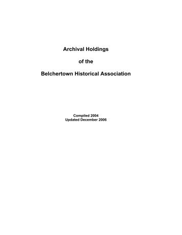 Archival Holdings of the Belchertown Historical Association
