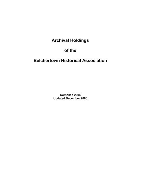 Archival Holdings of the Belchertown Historical Association