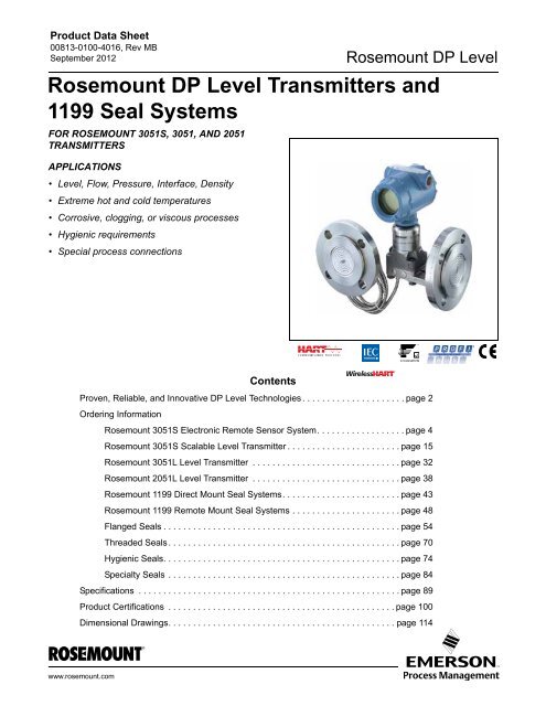 Rosemount DP Level Transmitters and 1199 Seal Systems