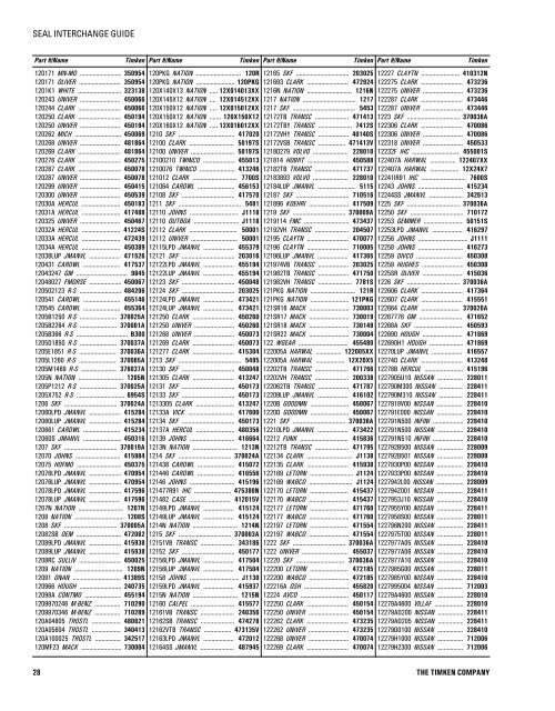 Timken Seal Interchange and Cross Reference Guide