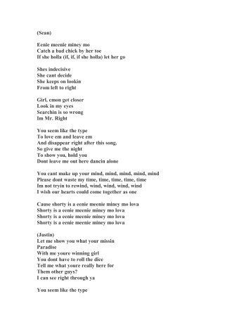 Eenie meenie miney mo lyrics Eenie meenie miney mo lyrics