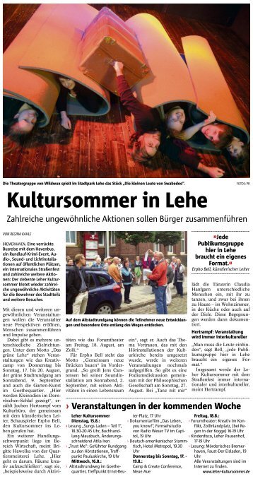 Kultursommer in Lehe – Vorbericht zum "Leher Kultursommer 2017"