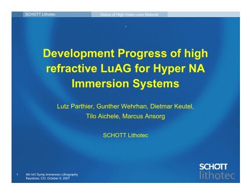 Development Progress of high refractive LuAG for Hyper ... - Sematech