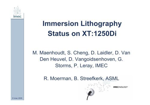 Immersion Lithography Status on XT:1250Di - Sematech