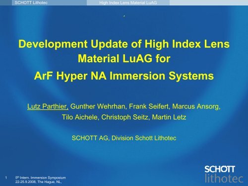 Development Update of High Index Lens Material LuAG - Sematech