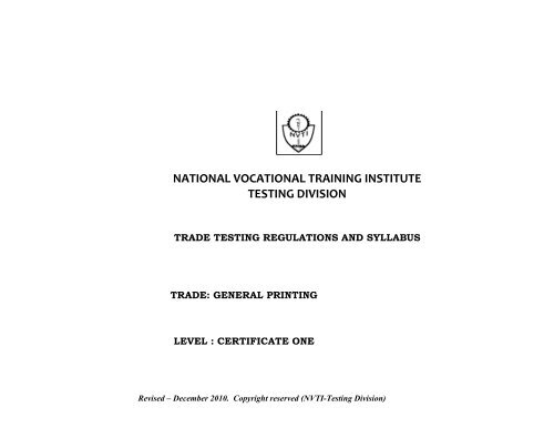 Nvti Transcripts national vocational training institute testing division - NVTI