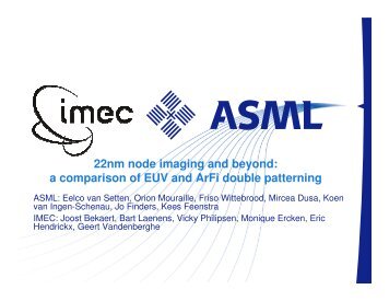 22nm node imaging and beyond: a comparison of EUV ... - Sematech