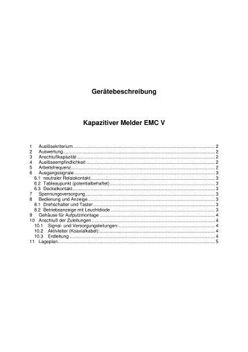 Gerätebeschreibung Kapazitiver Melder EMC V - Rode Melder GmbH