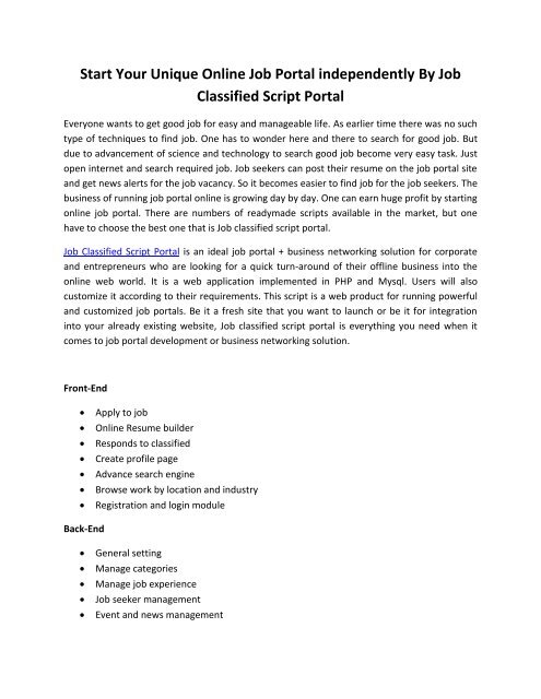 pdf of pressrelease on job classified script portal