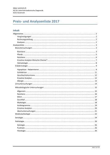 Preis- und Analysenliste 2017