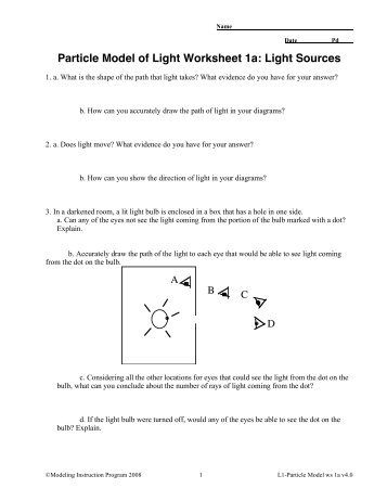 Particle Model of Light Worksheet 1a - ModelingPhysics.org