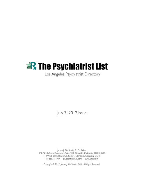 The Psychiatrist List - James J. De Santis, Ph.D.