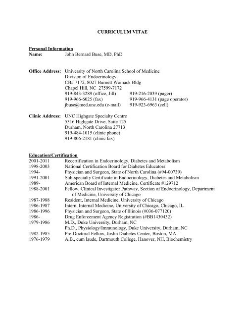 John Bernard Buse The Unc Department Of Medicine