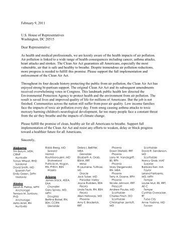 Health and Medical Professionals Letter, March 8, 2011