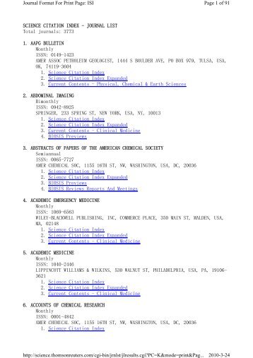 SCIENCE CITATION INDEX - JOURNAL LIST Total journals: 3773 1 ...