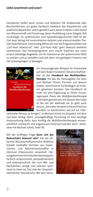 Carl-Auer Verlag Neuerscheinungen Herbst 2017