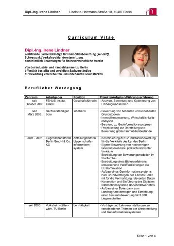 Curriculum Vitae Dipl.-Ing. Irene Lindner - Fenus-Institut