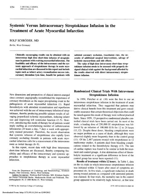 Systemic versus intracoronary streptokinase infusion in the ...