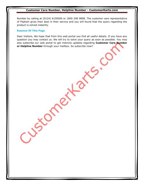 CustomerKarts, Customer Care Number, Helpline Number