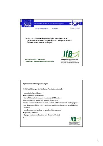 „ADHS und Entwicklungsstörungen des Sprechens: gemeinsame - IfB