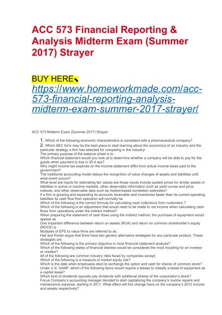 ACC 573 Financial Reporting &amp; Analysis Midterm Exam (Summer 2017) Strayer
