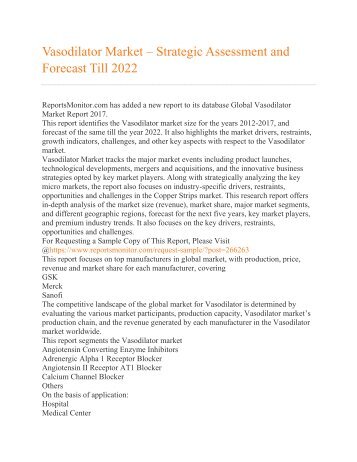 Vasodilator Market – Strategic Assessment and Forecast Till 2022
