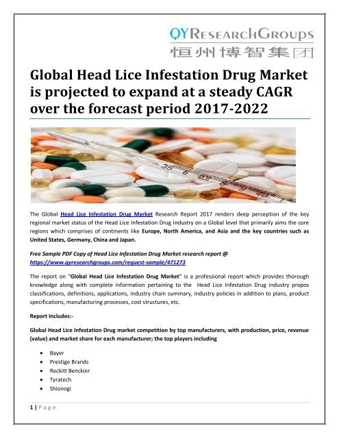 Global Head Lice Infestation Drug Market is projected to expand at a steady CAGR over the forecast period 2017-2022