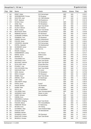 Ergebnisliste Hauptlauf ( 10 km ) Platz StNr Verein Klasse Name ...