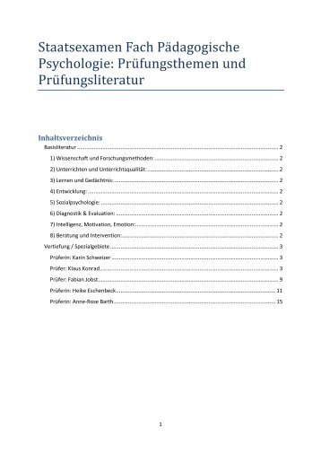 Staatsexamen Fach Pa dagogische Psychologie: Prü füngsthemen ...