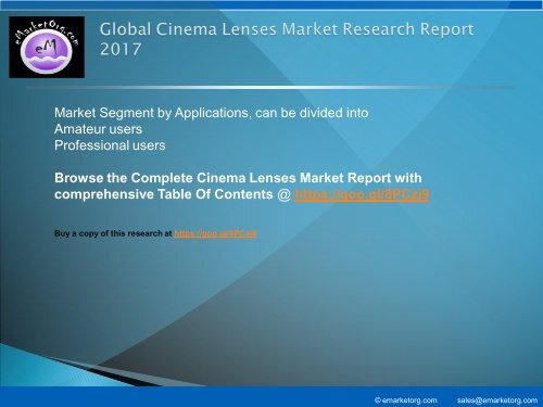 Global Cinema Lenses Market by Manufacturers, Countries, Type and Application, Forecast to 2022